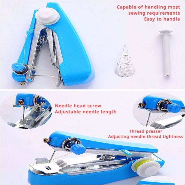 Home Handheld Sewing Machine Protable Outdoor Travel Clothes Fabrics DIY Stitchin Sew Tool Mini Manual Stitch Needlework Machine