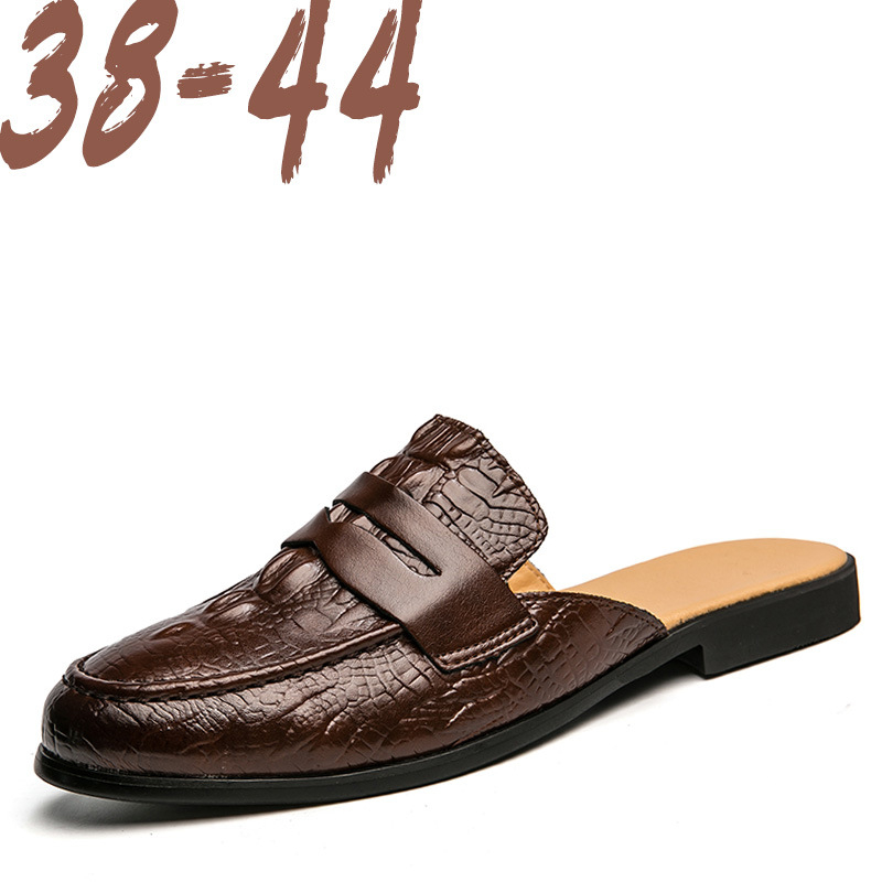 0DBE04 Men's Dress Mule Slippers Crocodile Pattern Leather Slip-On Loafers Backless Sandals Size 38-44