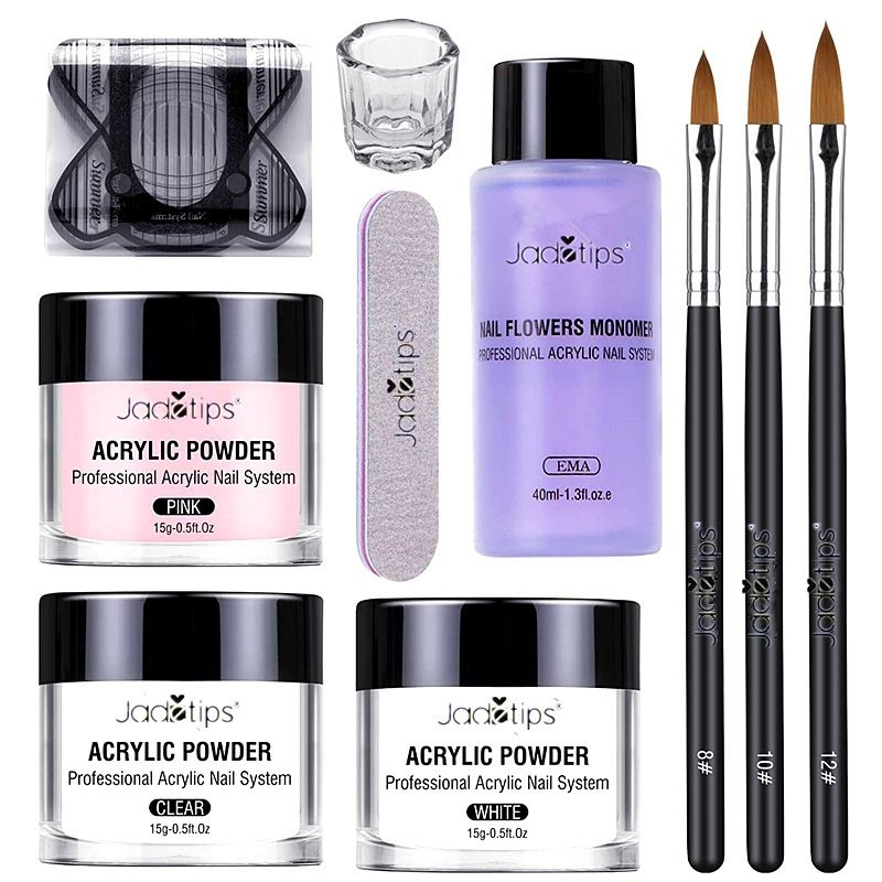 Nail Art Acrylic Powder Set, White & Clear Acrylic Powder with Complete Nail Tools Kit for Beginners Home Use
