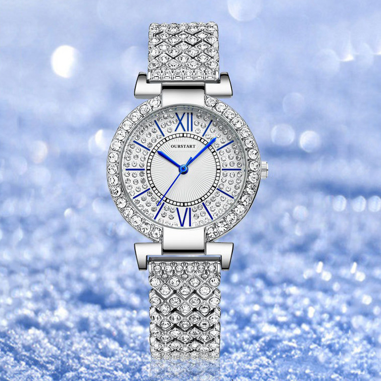 GD280 Fashion Light Luxury Diamond Watch Waterproof Solid Steel Band Silver Watch Girl
