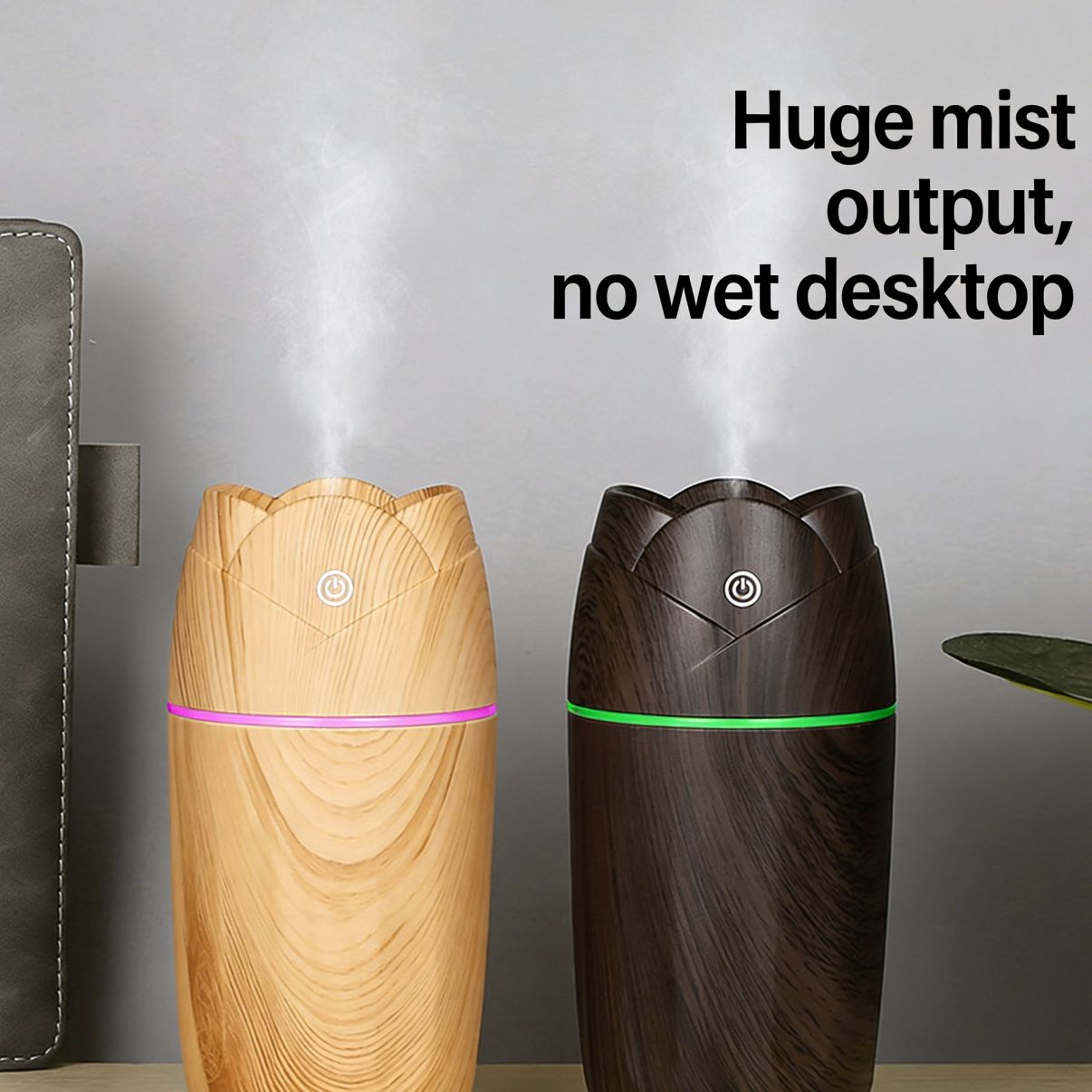 Portable Car Humidifier, Wood Grain Mini Humidifier for Car, Personal Air Purifier & Aroma Diffuser, Smart Mist Sprayer for Vehicle, Home, Office, Quiet Large Mist Humidifier