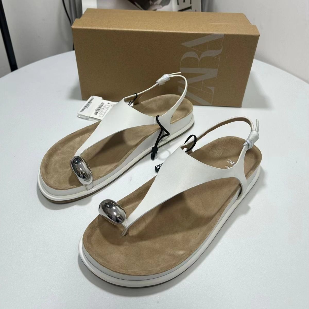 ZA new 2024 summer Europe and the United States thick bottom round head shape bottom Angle metal buckle bright decorative fashion sandals women