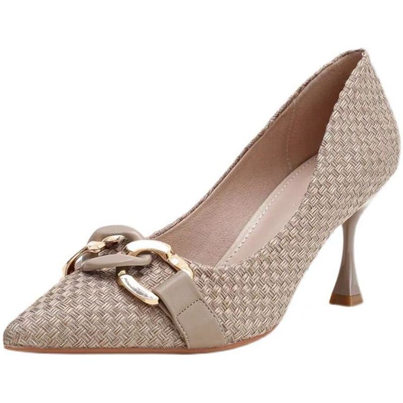 New Women's Single Shoes,High Heels-Apricot,Pointed Toe and Versatile Single Shoes for All Seasons with Stiletto Heel and Breathable Soft Leather for Professionals.Size 37-41