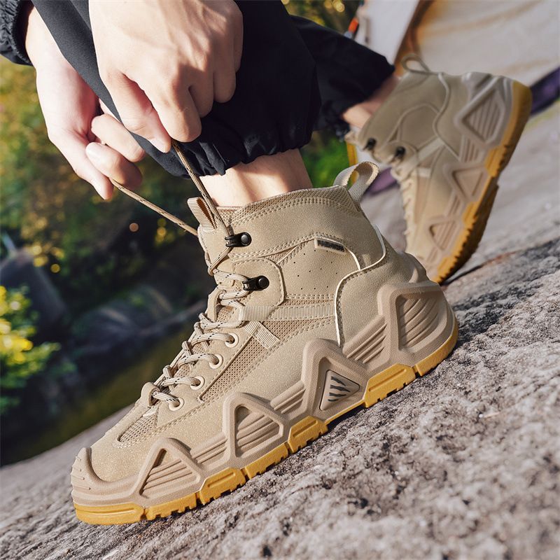 Mens Mid Top Hiking Shoes Autumn Non-Slip Work Boots Chunky Sole Trekking Shoes Outdoor Fashion Athletic Shoes Wear-Resistant