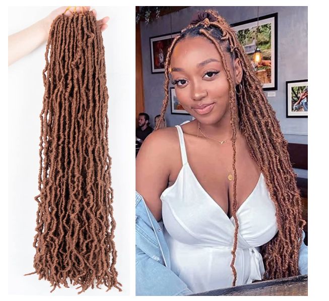 Obaasima Strands Faux Locs Crochet Braids Hair Pre Looped Soft Dreadlocks Braiding Hair Goddess Faux Locs Pack- Soft Locs Crochet Hair BROWN (350#)
