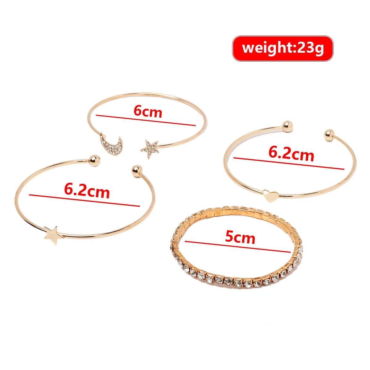 4pcs/Set Vintage Fashion Charm Star Moon Bracelet for Women Personality Gold-plated Stainless Steel Bracelet Punk Jewelry Sets