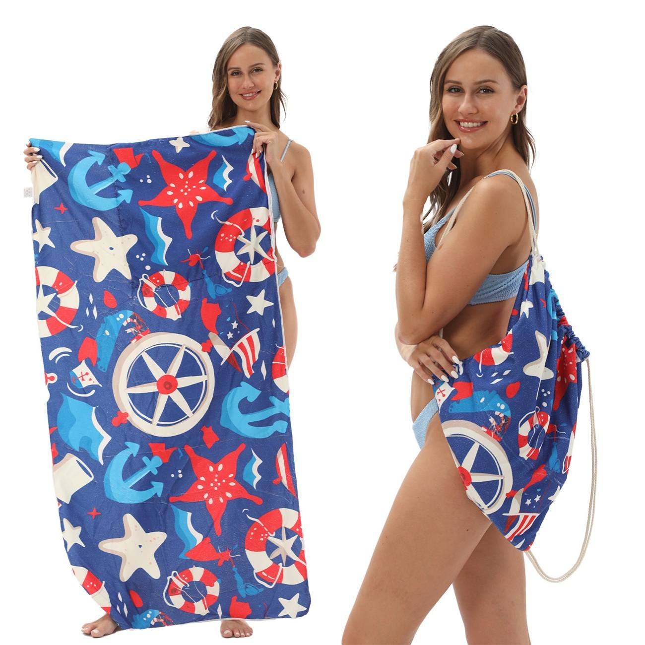 2 - in - 1 foldable beach towel, printed bath towel, all - in - one beach towel with a storage bag that can be folded and storedYTB-001-7
