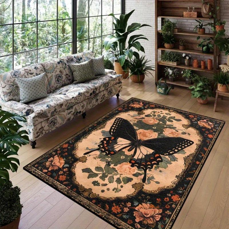 Butterfly printed crystal velvet carpet, anti slip sofa and coffee table floor mat, bedroom dirt resistant bedside blanket 60*90cm,50*80cm,40*60cm