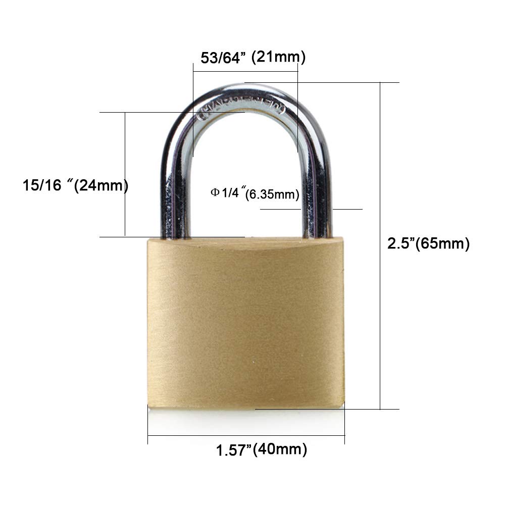 Solid Brass Padlock with Key Wide Lock Body, Small Keyed Padlock for Sheds, Storage Unit School Gym Locker, Fence, Toolbox, Hasp Storage