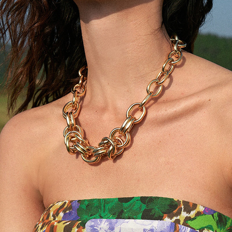 C03815 Punk Metal Chunky Chain Hip-hop Style Irregular Geometric Necklace For Women Girls
