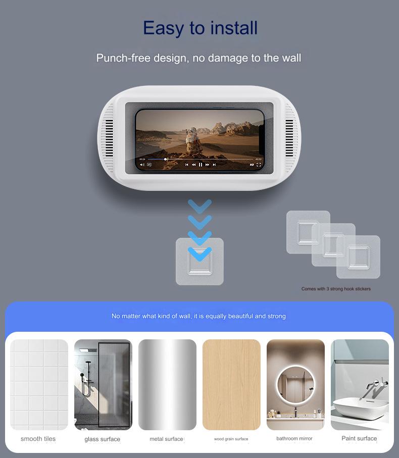 Waterproof touch screen wall-mounted bathroom 360-degree  phone holder rotating folding telescopic punch-free mobile phone box