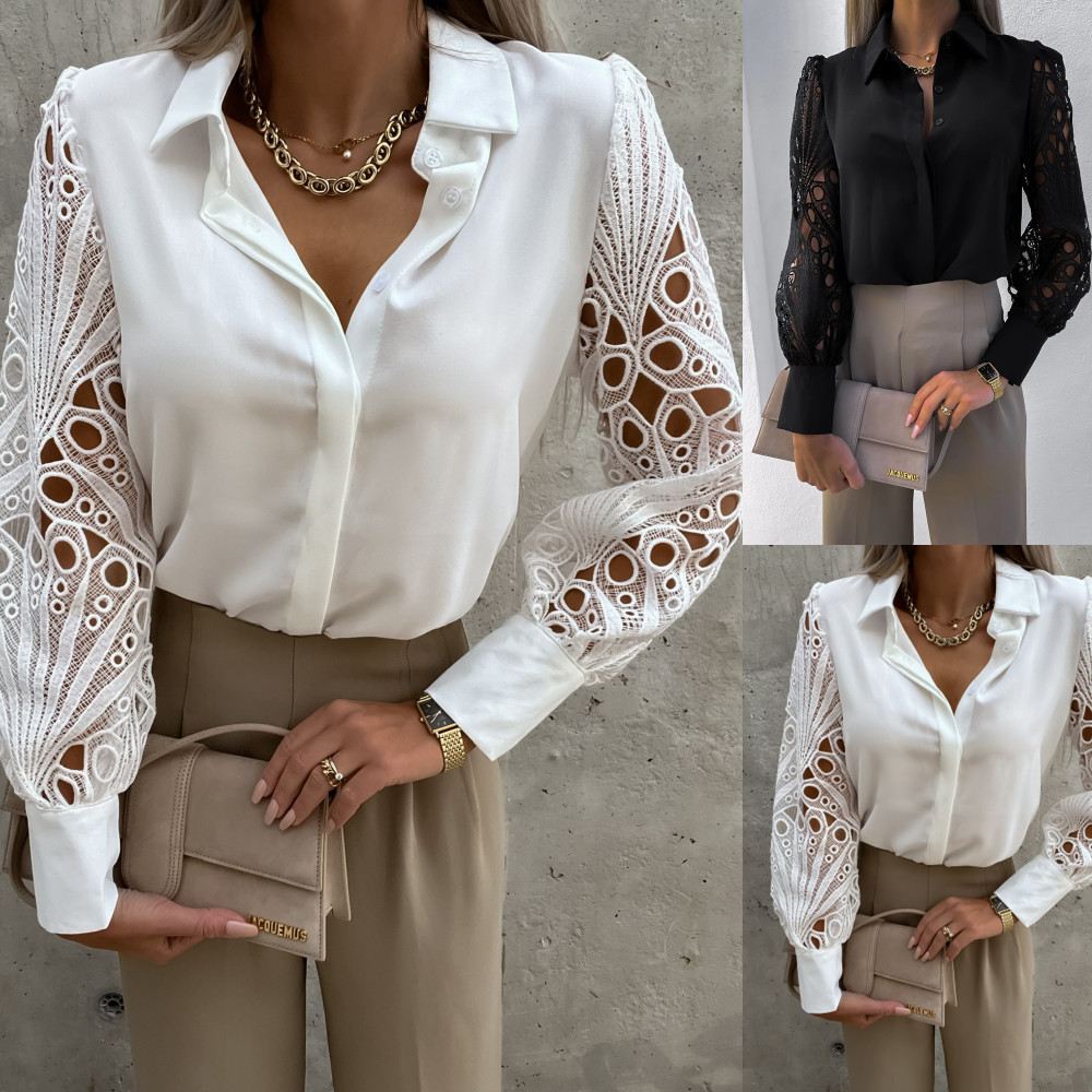 Europe and the United States spring and summer new hot selling women solid color lace patchwork shirt shirt women ST22010