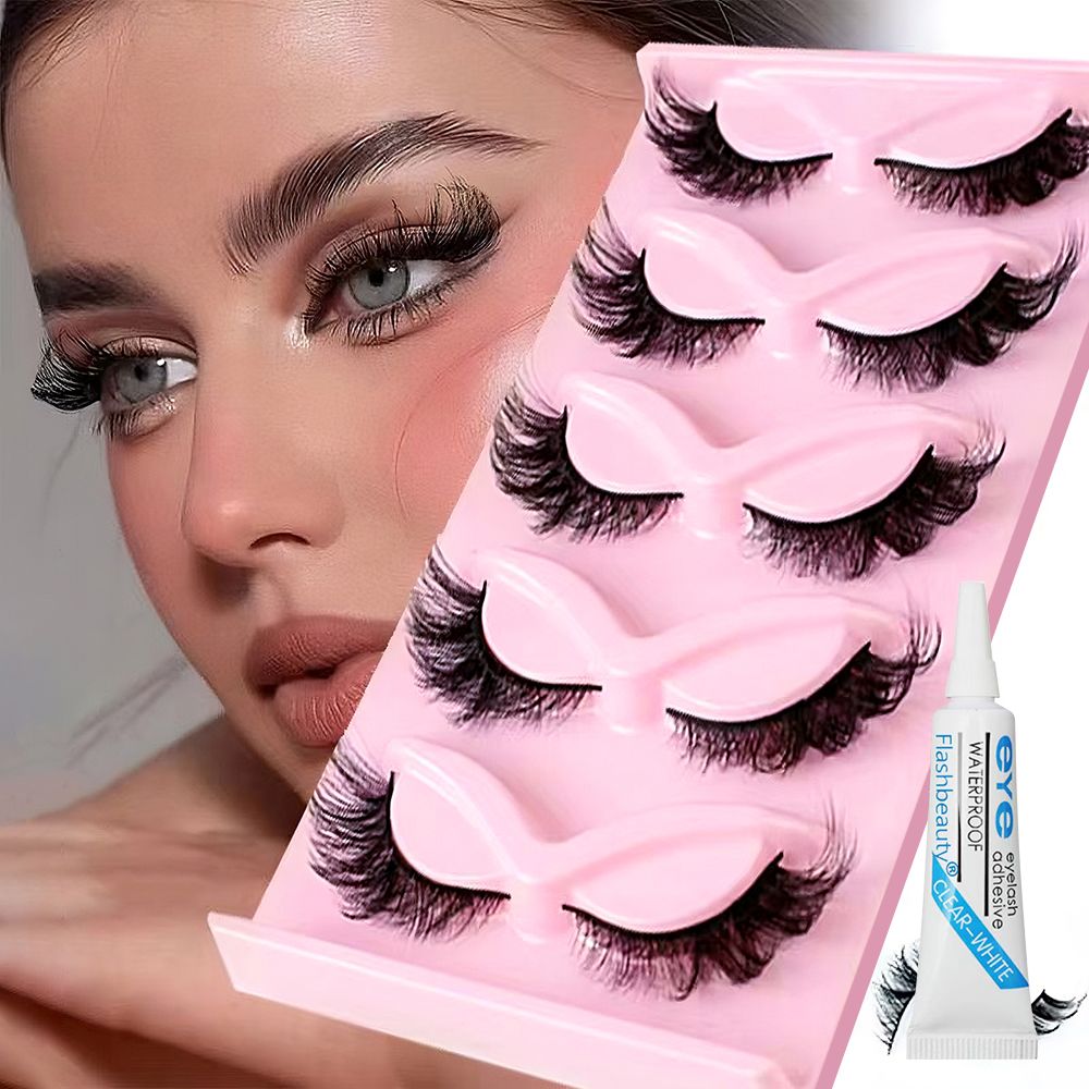 1 Pair Wispy Lashes Pearl False Eyelashes Glue As A Gift Fluffy Natural Look False Eyelashes Thick Soft Curly Lash Extensions - Easy Application