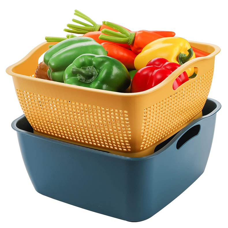 Large Kitchen Strainer Colander Bowl Set, Double-Layer Plastic Fruits Vegetable Washing Basket, Drain Bowls for Cleaning Washing Mixing, Detachable