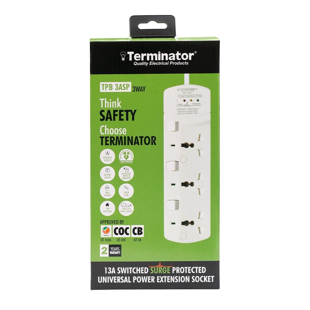 3-Way Universal Power Extension Socket with Surge Protection & 3M Cable