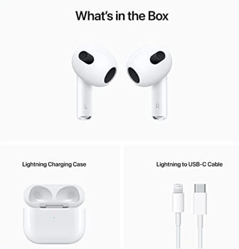  Apple AirPods (3rd Generation) Wireless Earbuds with Lightning Charging Case. Spatial Audio, Sweat and Water Resistant, 
