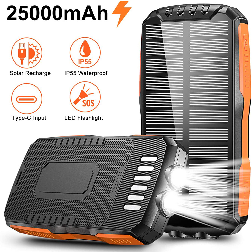 Solar mobile power CRRshop free shipping hot sale new wireless charging device 25000mAh outdoor emergency flashlight portable solar mobile power supply popular digital phone charger