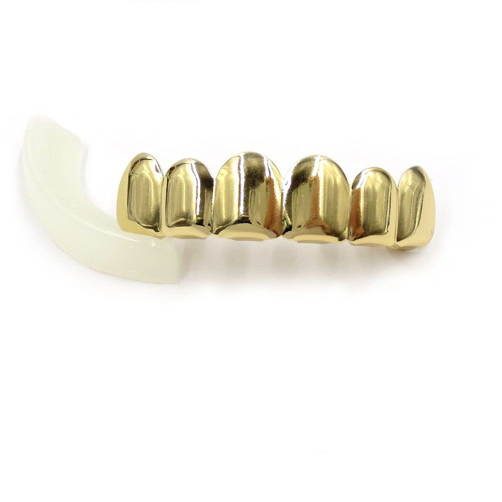 hip-hop gold braces TeethGrillz real gold electroplated braces hip-hop grillz tooth grillzGold flat upper teeth