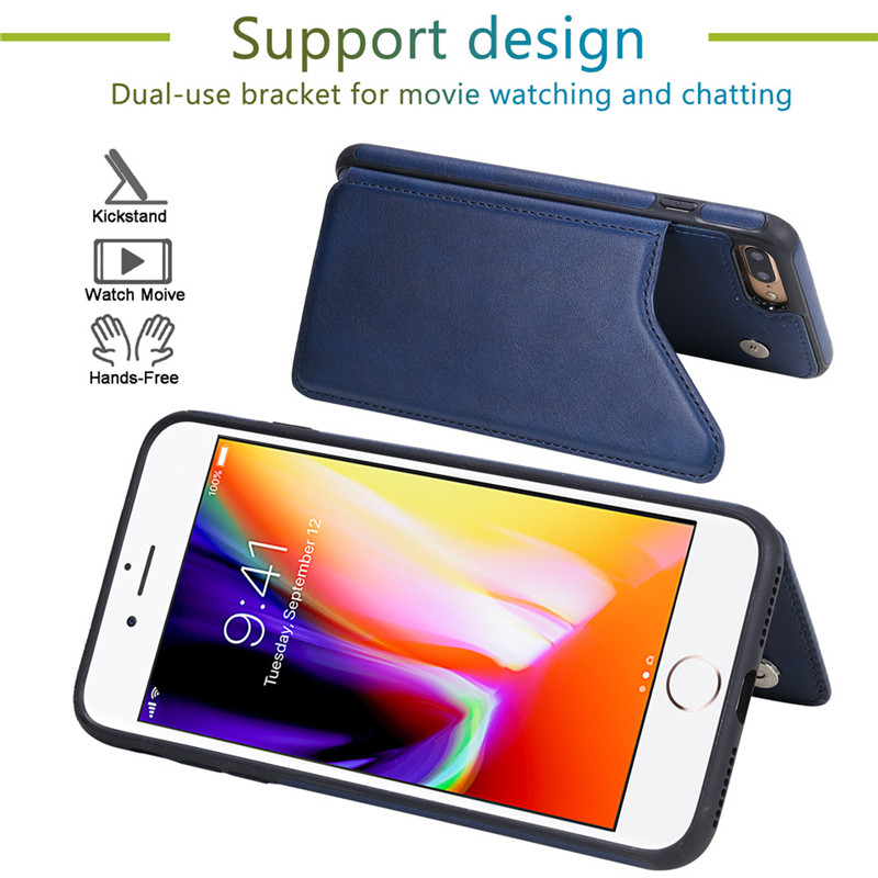 Pure Color Phone Case For iPhone 7 Plus iPhone 8 Plus 5.5 inch PU Leather Wallet Phone Cover with Card Pockets Kickstand