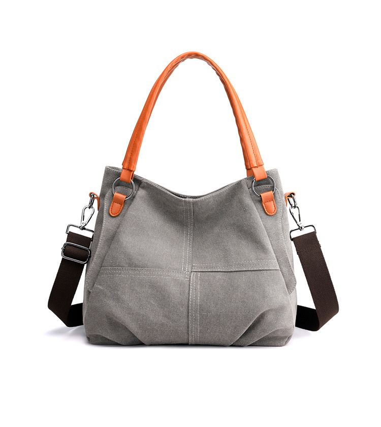 Elegant Simple Stitching Canvas Womens Large Capacity Satchel Bag Trend Versatile Casual Ladies Shoulder Bags 1988
