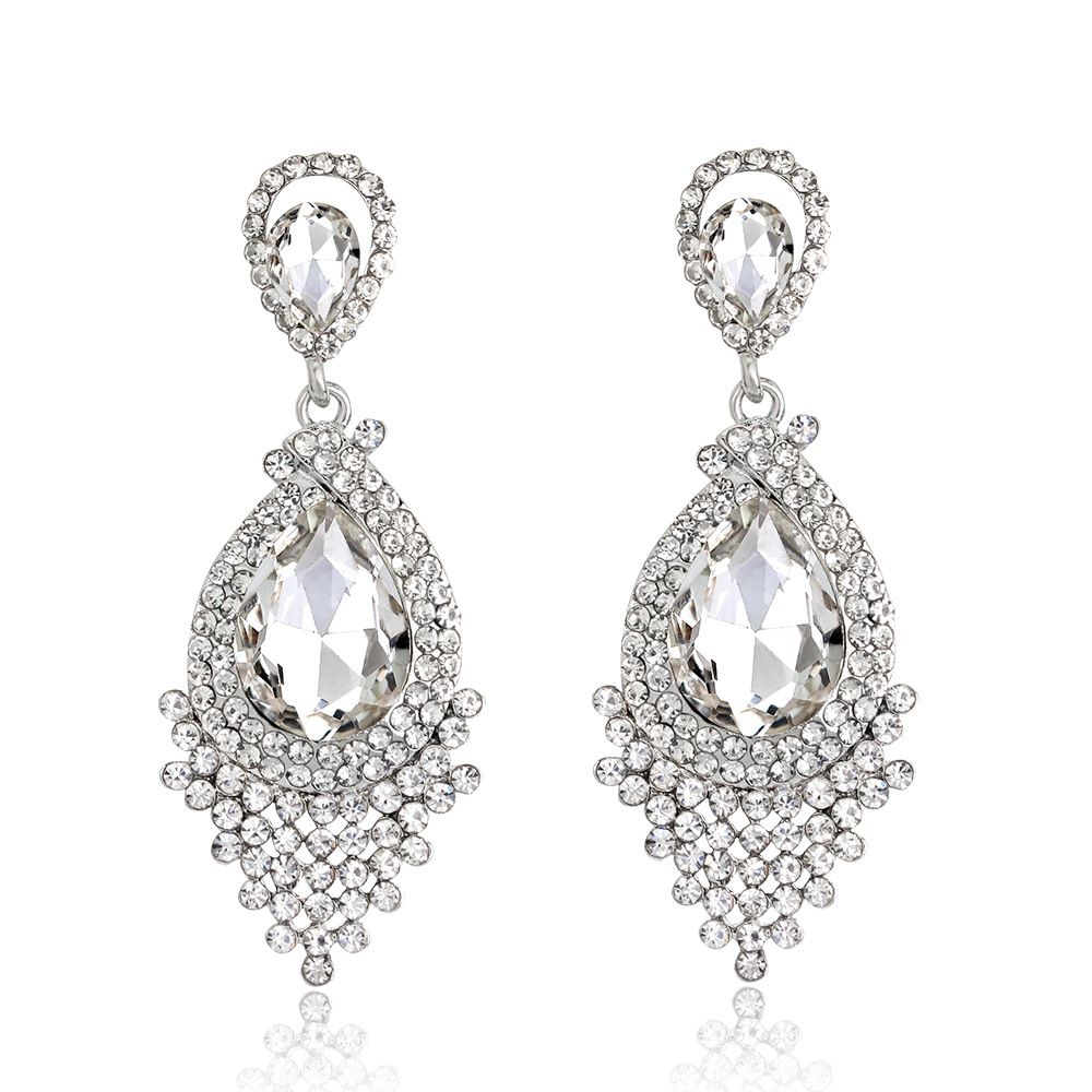 BA088 Teardrop Austrian Crystal Dangle Chandelier Earrings for Wedding, Lightweight Designer Earrings For Brides, Prom, Pageant & Bridesmaids