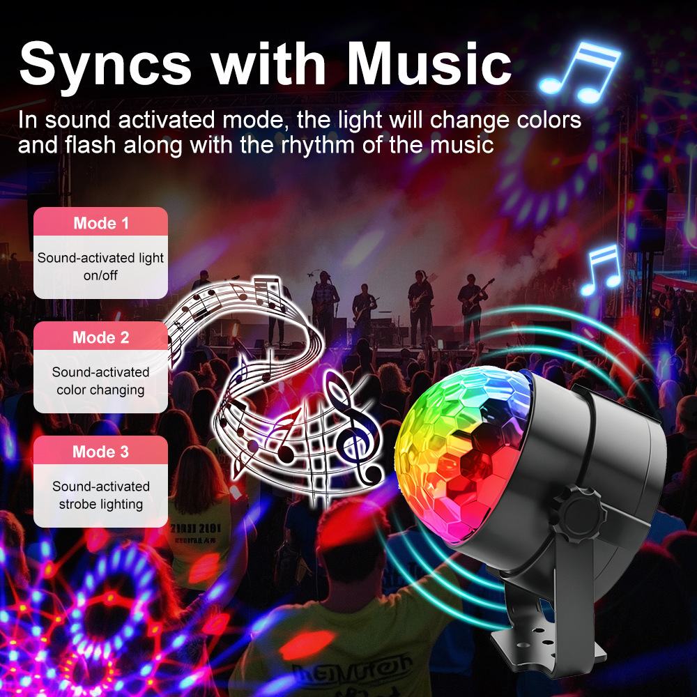 Crystal Rotating Magic Ball Light RGB Color Changing Water Wave Aurora Projection Lamp Sound Activated Stage Ambient Light with Bracket for Party Home Decoratio