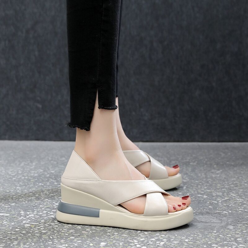 Korean version of thick platform wedge cross strap wrapped heel sandals women's chunky high heel sandals women's Roman sandals N83
