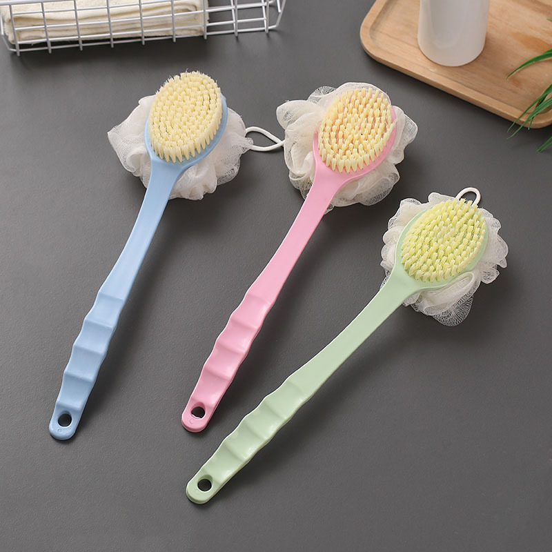 2 IN 1 Bath Body Brush with Soft Loofah and Bristles,Back Scrubber with Curved Long Handled Shower Brush for Wet or Dry, Women & Men Body,Face and Spa Washing