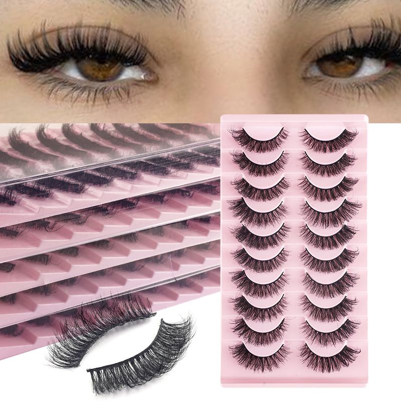 8D Fluffy Messy Bend Mink False Eyelashes European Dramatic Thick Style Multi-Layer Cross Long Wispy Fibers Soft Imitation Mink Fur Reusable Strip Lashes For Party Stage Makeup Cross Border Beauty