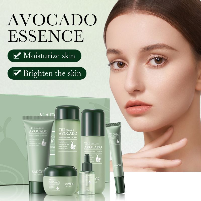 Organic Avocado 6-Piece Moisturizing Skincare Set, Hydrating & Nourishing Facial Care Kit with Cleanser, Toner, Lotion, Cream, Serum and Eye Cream, Deep Moisturizing Daily Skin Care Gift Set