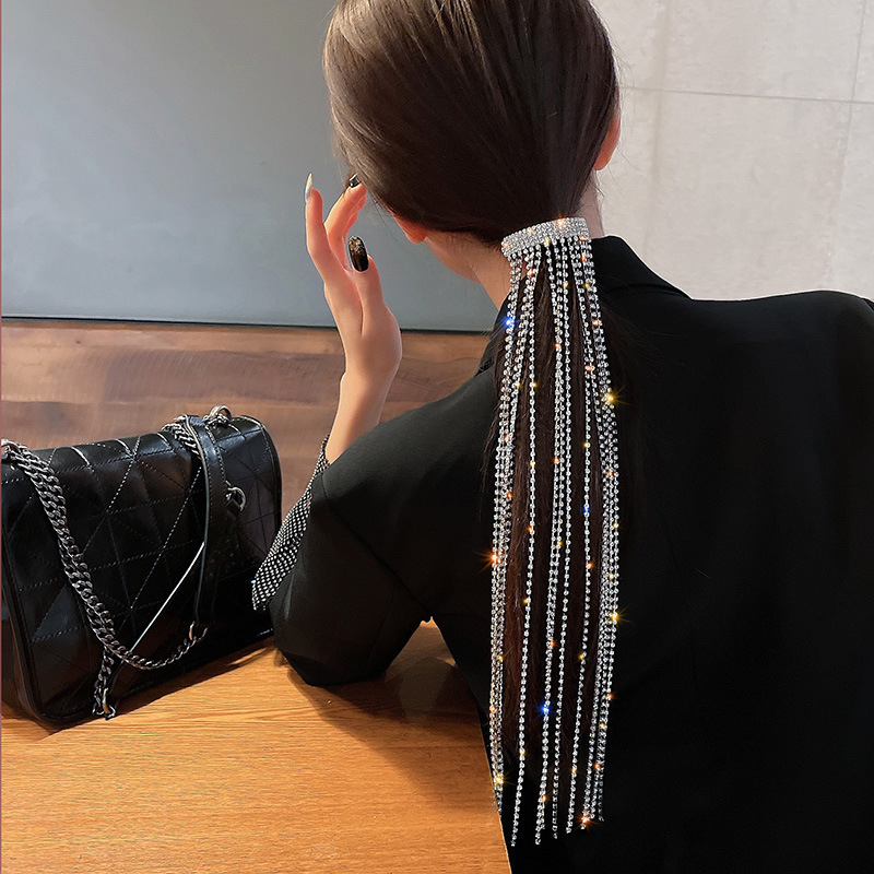 XY127 Shine Full Rhinestone Hairpins for Women Bijoux Long Tassel Crystal Hair Accessories Wedding Banquet Jewelry