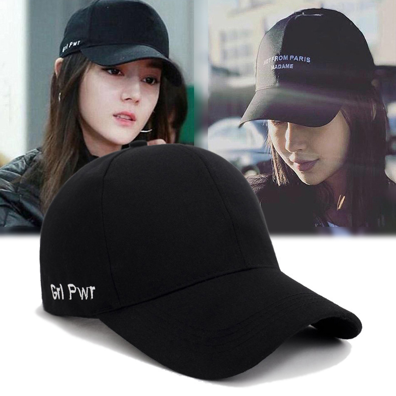 ins hat female spring and summer letters embroidered baseball cap male tide Korean version of the couple curved eaves cap washed cotton duck tongue cap