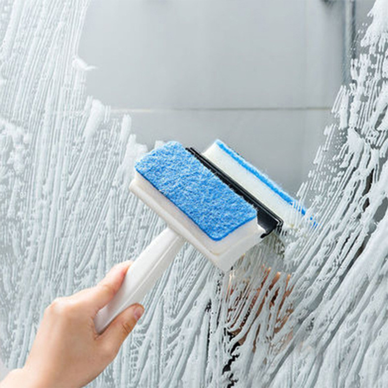 2 in 1 Window Cleaning Brush Combo - Squeegee & Microfiber Window Scrubber Double Sided Wet & Dry Dual Purpose