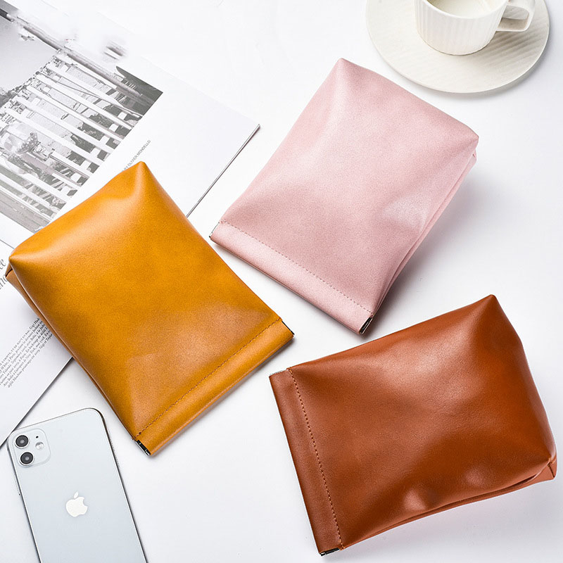 k3253 Women's Portable Pure Color Purse Soft Leather Mini PU Automatically Closes Storage Bag