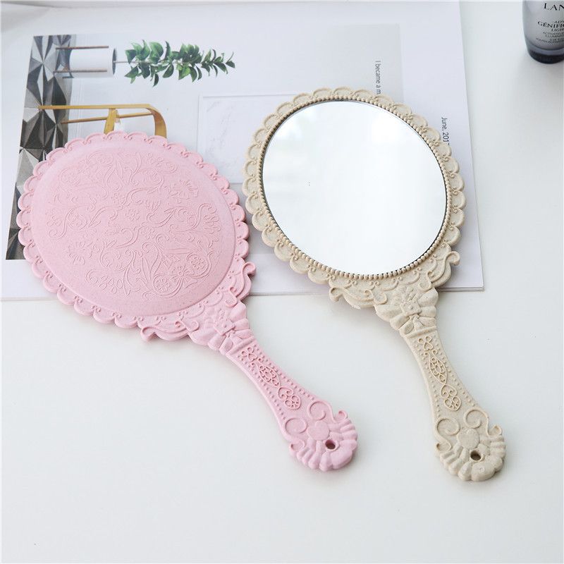 AUNONT HD Handle Cosmetic Mirror Korean Retro Floral Beauty Salon European Portable Mirror Princess Handheld Mirror