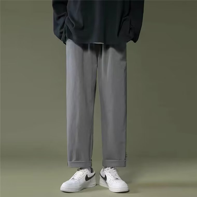 LX Men's Summer New Straight Casual Pants Solid Color Wide Leg Pants