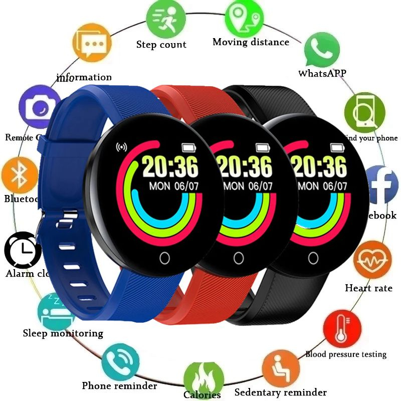 Smart Watch D18 Upgrade Men Women Smartwatch Bracelet Heart Rate Blood Pressure Fitness Tracker Sport Smartband For IOS Android