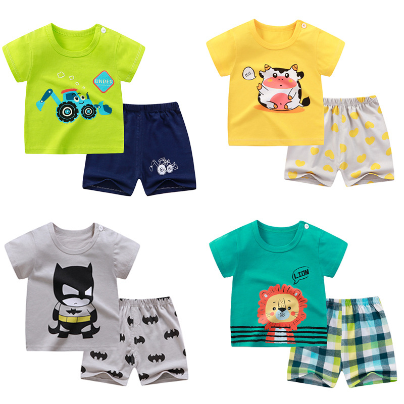 Toddler Boy Cotton Summer Short Sleeve T-Shirt and Short Set Kids Children Girl Outfits