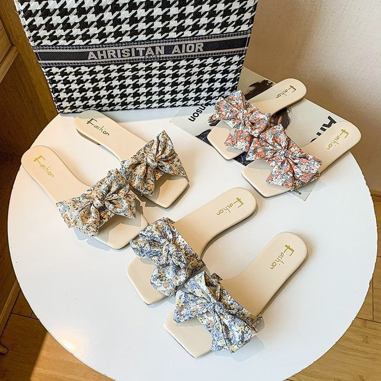 One-line bow women's slippers