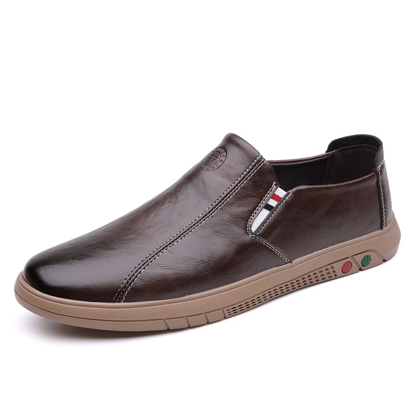 8877 Men Genuine Cow Leather Casual Loafers Breathable Flat British Fashion Slip On Leisure Shoes for Daily Outings Youth Footwear