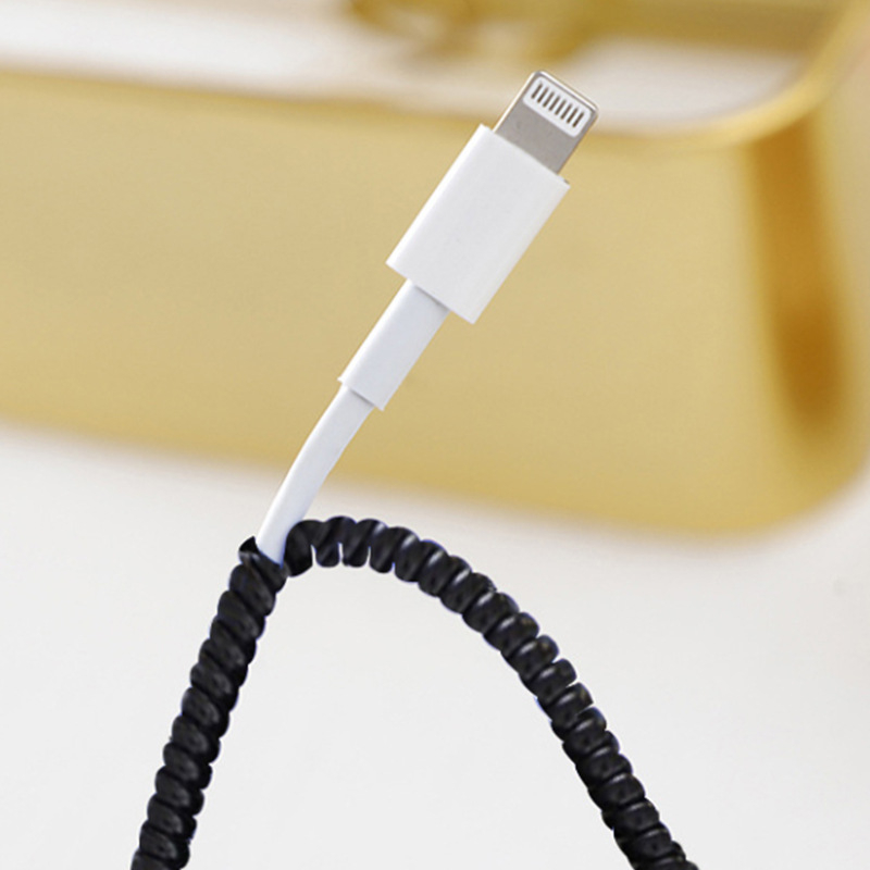 Monochrome Data Cable Protection Spring Flat Fruit Android Headphone Cable Protection Rope 1.4M