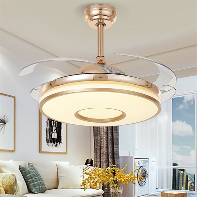 OUFULA Ceiling Fan Light Without Blade Gold Lamp Remote Control Modern For Home Living Dining Room Bedroom