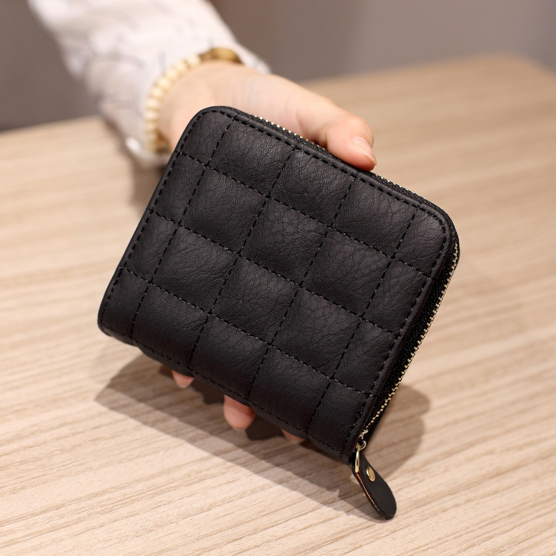 Women Short Wallets PU Leather Female Plaid Purses Card Holder Wallet Fashion Woman Cute Small Zipper Wallet With Coin Purse