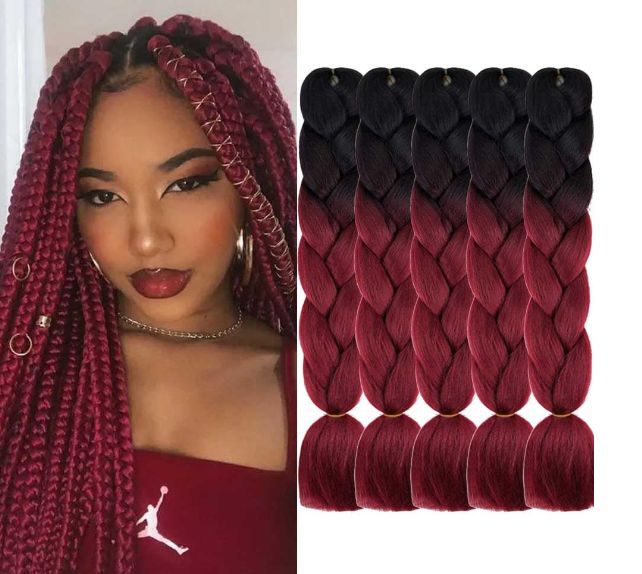 Obaasima Strands OS Ombre Braiding Hair 82" BY8 For Braid And Rasta / Black / Wine