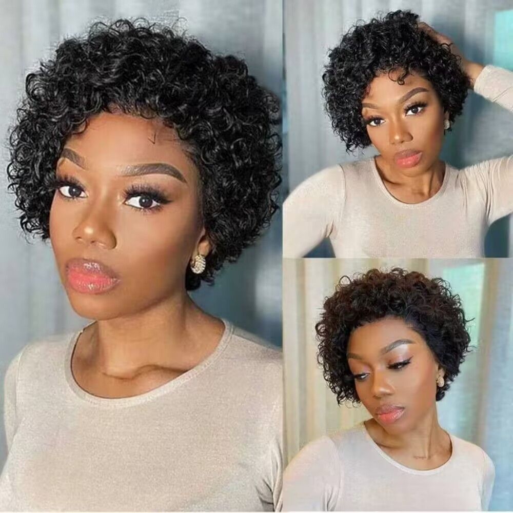 New Style Black Short Micro Curly Synthetic Wigs for Women Natural Fluffy Short Bob Wig Heat Resistant Fiber Daily Party Cosplay Head Wig