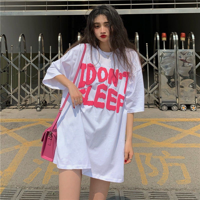 Women's Large Size Loose Print T-Shirt Short Sleeves
