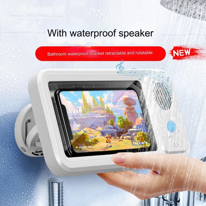 Retractable bathroom waterproof mobile phone box with Bluetooth speaker, punch-free 360° rotating mobile phone holder