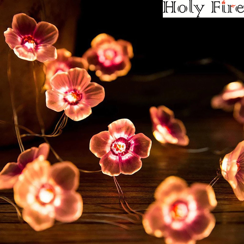 Holy Fire 20Leds 2m LED Lights Pink Cherry Blossom String Lights Christmas Holiday Party Decor Led Light Garland Sakura Hanging Light String