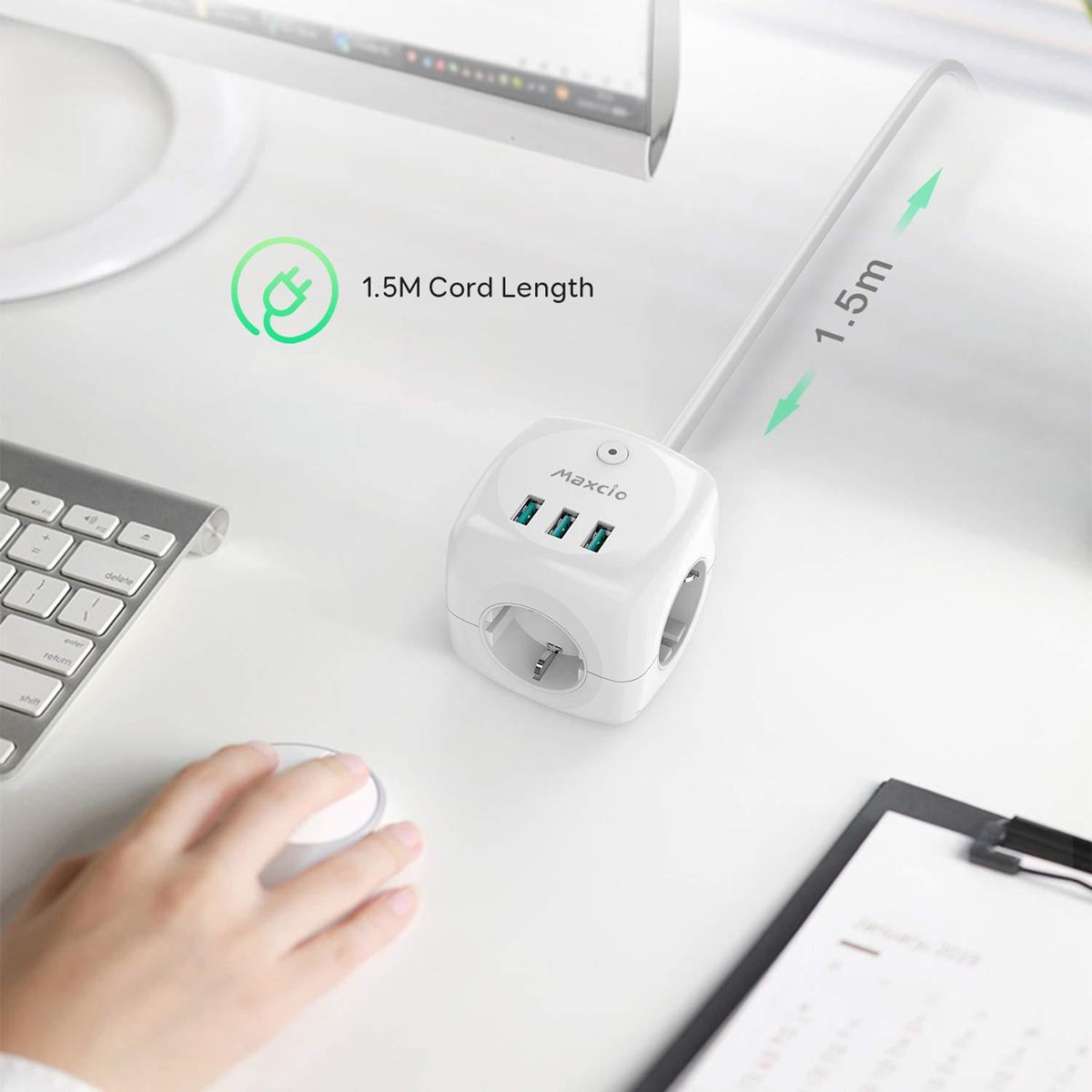 EU Plug Power Strip with 4 AC Outlets 3 USB Port 1 Type C 2M/3M Braided Cable Multi Socket with Switch for Home