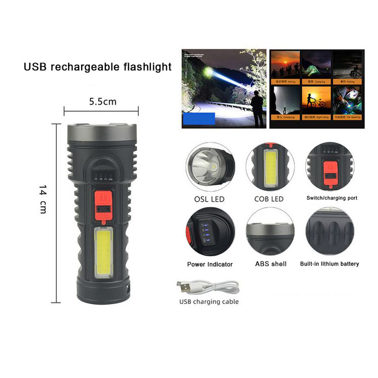 USB Rechargeable Flashlight LED Torch Tactical Flashlight Waterproof Torch 